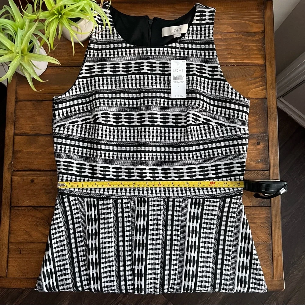 LOFT Black & White Geo Textured Flare Sleeveless Dress - Picture 8 of 8